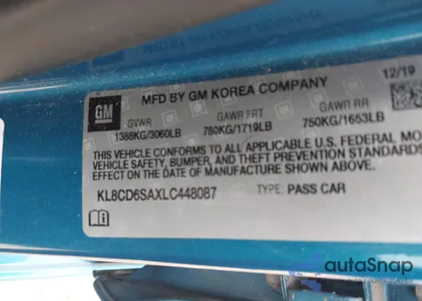 2020 Chevrolet Spark Fwd 1Lt Automatic from USA, damaged, VIN KL8CD6SAXLC448087